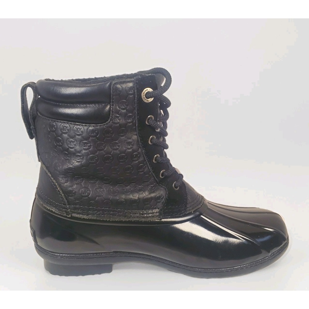 Michael Kors Easton Women's Size 7 Lace Up Black Duck Boots Faux Fur Lined - Picture 5 of 14